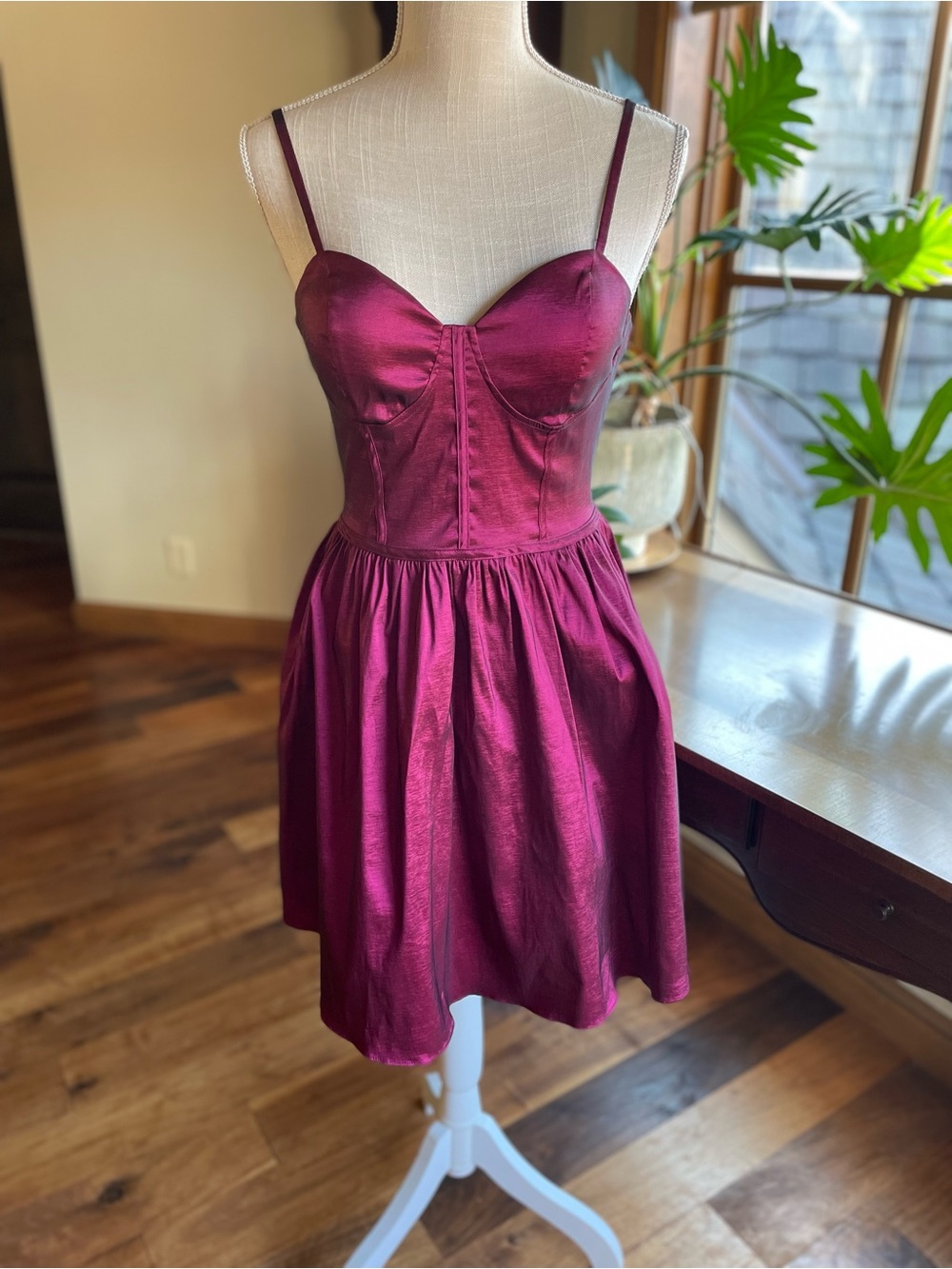 I.N. San Francisco Burgundy Satin Bustier Mini Dress